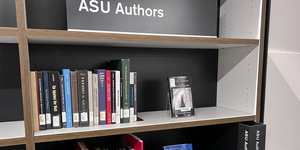 Close up of books in ASU Authors collection.