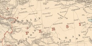 A portion of the Featured Map of the Month, focusing on modern day Iran. It is labeled as Persia. To the bottom is a region called Luristan, with mountains along the southern edge. There's a line running across the entire area labeled "Southern Limit of Russian Sphere"