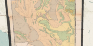 Picture showing a digital copy of the original vegetation map overlaid in its' actual geographic location in the US.