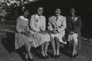 Group of young Japanese-American ladies at Poston War Relocation Center, circa 1942. CP AWHC 126, Greater Arizona collection, ASU Library.
