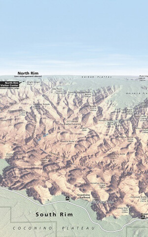 Panorama map of the South Rim of Grand Canyon National Park.