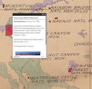 Screenshot of the 1918 National Parks and Monuments Online Web App showing a digitized version with information on Grand Canyon National Park shown.