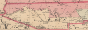 Magnification on the short-lived Confederate territory of Arizona, spelled with two ‘R’s. It has a purple outline, which explicitly denotes it as a territory.