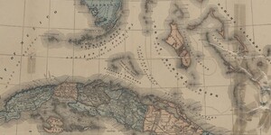 A cropped portion of the 1897 “Map of Cuba” highlighting the Florida Keys, Andros Island, and Cuba. From west to east is the Gulf of Mexico, the Straits of Florida, the Great Bahama Bank, and the Bahama Islands. 