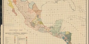 Map of Mexico and Central American nations featuring color-coded regions denoting speakers of different Indigenous languages