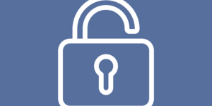 a white open square padlock on a blue background