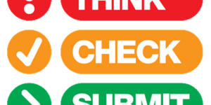 the words think in a red oval, check in a yellow oval, and submit in a green oval