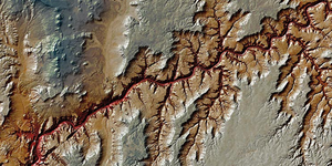 Elevation map of the greater Grand Canyon region that employs a combination of true color imagery with elevation values rendered along a false color ramp, created for the Mapping Grand Canyon Conference in 2019.