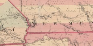 Johnson’s California, Territories of New Mexico and Utah, Map depicting the Southwest U.S. Territories of New Mexico, Utah, and the States of California and Colorado as they were in 1862. Zoomed over modern day Arizona.