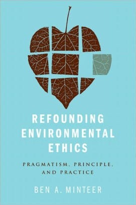 Cover of "Refounding Environmental Ethics" featuring a leaf shaped like a heart and divided into parts
