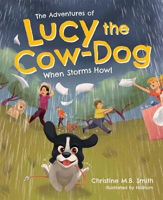 Cartoon dog running in a storm