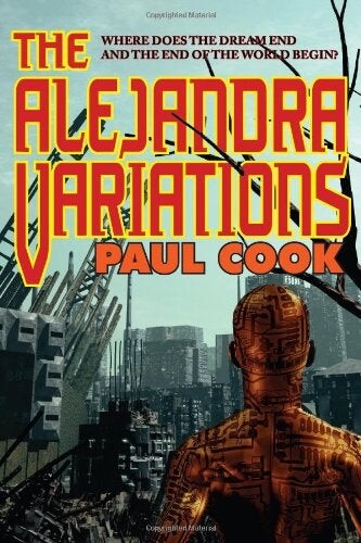 Cover of "The Alejandra Variations" featuring a robot looking at a futuristic city