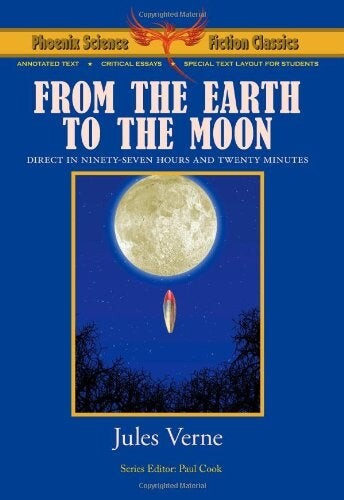 Cover of "From the Earth to the Moon" featuring a rocket ascending to the moon
