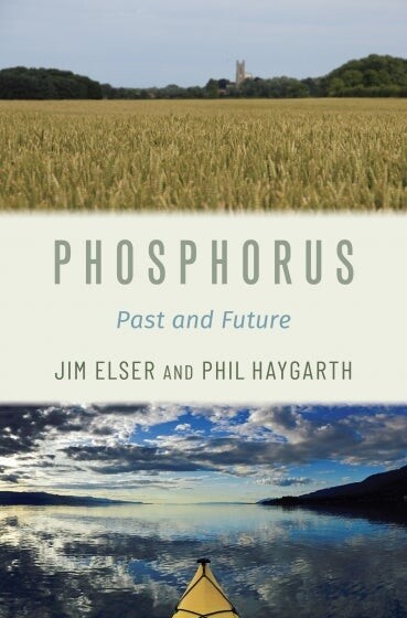 Book cover photo shows an agricultural field above the book title and a kayak on a reflective body of water below the title
