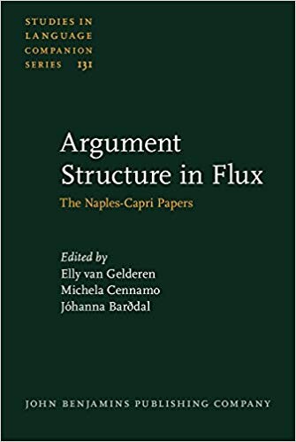 Cover of "Argument Structure in Flux" featuring a black background with white and yellow text