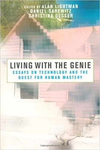 Cover of "Living with the Genie" featuring a blurred image of a house with a lamp in front of it