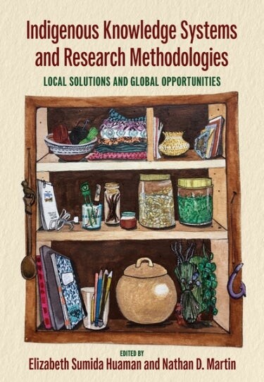 book cover depicting illustration of bookshelf with various items on it