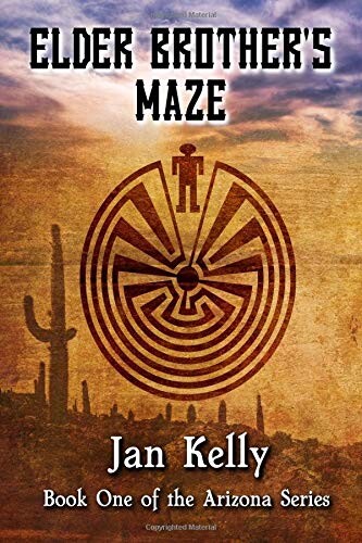 Cover of "Elder Brother's Maze" by Jan Kelly featuring a desert background and a maze design