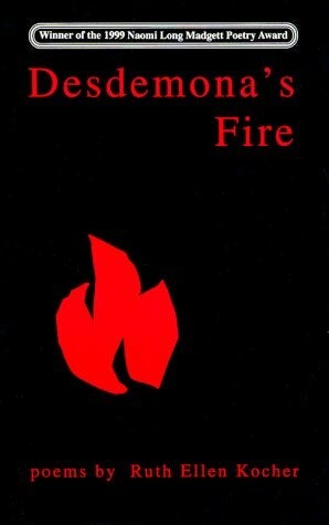 Cover of "Desdemona's Fire" featuring an illustration of a red flame against a black background