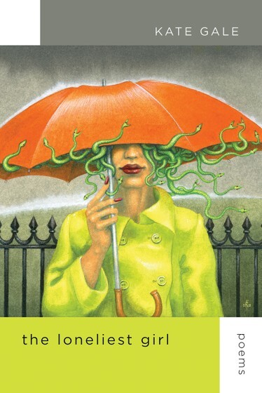 girl with green hair and yellow raincoat under an orange umbrella