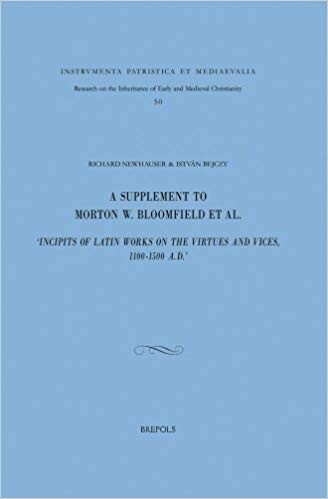 Cover of "A Supplement to Morton W. Bloomfield et al., 'Incipits of Latin Works on the Virtues and Vices, 1100-1500 A.D.'" featuring black text on a blue background