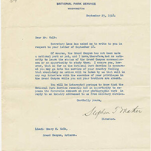 Letter to Emery from Stephen T. Mather, September 29, 1918