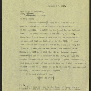 Letter from Carl Hayden to Hugh E. Campbell