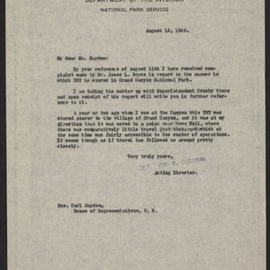 Letter from Arno B. Cammerer to Carl Hayden