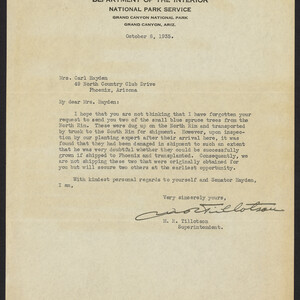 Letter from M.R Tillotson to Carl Hayden