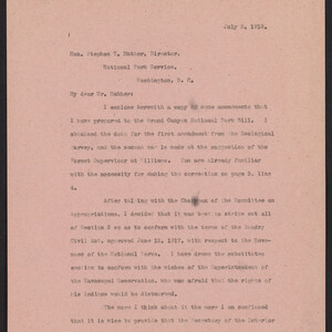 Letter from [Carl Hayden] to Stephen Mather, National Park Service