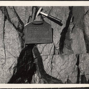 Memorial Plaque at head of Separation Rapids placed by Fraiser-Eddy 1934 Expedition [Oct. 1937]