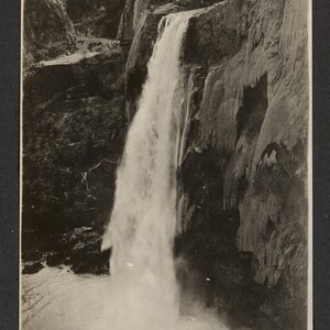 Black and white postcard of Cataract Creek waterfalls.