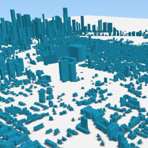 City rendering created in open source GIS. Links to the Map and Geospatial Hub.