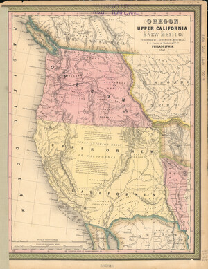 Historic map of the American West showing Oregon, California, Missouri, and New Mexico Territories as well as new U.S.-Mexico border as established by the Treaty of Guadalupe Hidalgo