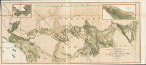 Historic map of American Southwest showing proposed railroad routes, southwestern topography, and wagon trail taken by surveyors