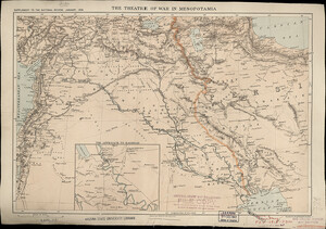  Map depicting the Mesopotamian Theater of World War I including cities, topography, and existing borders