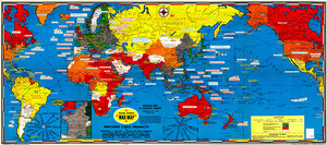 Dated Events War Map, Invasion Map of Fortress Europe. Commemorating D-Day, June 6th, 1944. Full color map of the world in Mercator Projection, with dates of significant events since 1938 to august of 1944 listed in various locations on the map.