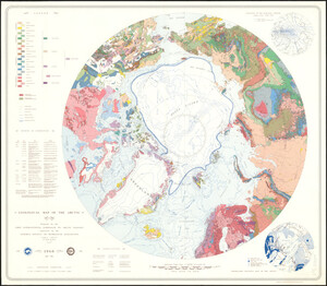 A map of the arctic with multiple different colors to symbolize the different geologic formations.