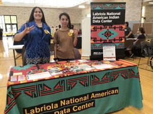 Pictured left to right is Mafi Pamaka (Tongan) next to Yitazba Largo-Anderson (Dine') at West Fest with Labriola Center table and merchandise. Thank you Valeria Lopez from AISSS for taking the photo! 