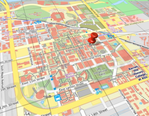 Map pointing to the ASU Library Map and Geospatial Hub