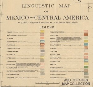 Legend for Linguistic Map of Mexico and Central America with color key for language regions shown on the map
