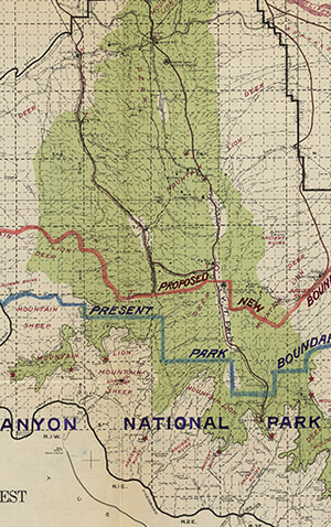 Map showing boundaries of Grand Canyon National Park.