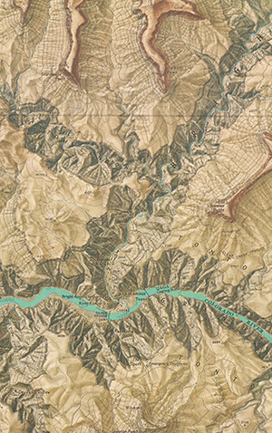 Section of The Heart of the Grand Canyon map featuring detailed topography of the canyon.