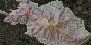 Top down view of a map of Camelback Mountain, with hillshading, contour lines, and other features included.