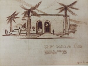 Architectural rendering of Valley National Bank project by architect Bennie Gonzales, 1966