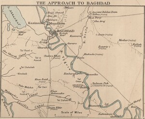 Map inset magnified to show the path of British troops’ campaign to capture Baghdad