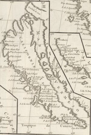 Map II magnified to show California depicted as a large island separate from mainland North America and labeled “Californie Isle”