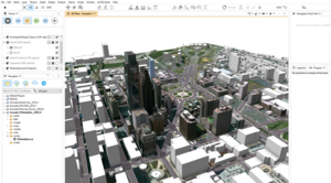 A screenshot of Esri's City Engine program, showing a 3D rendering of Philadelphia.