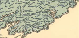 a section of southern cork showing the city of cork and the principal names there around. 