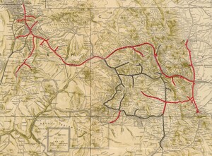 Main lines of Denver and Rio Grande magnified without connecting lines to show line and gauge detail.